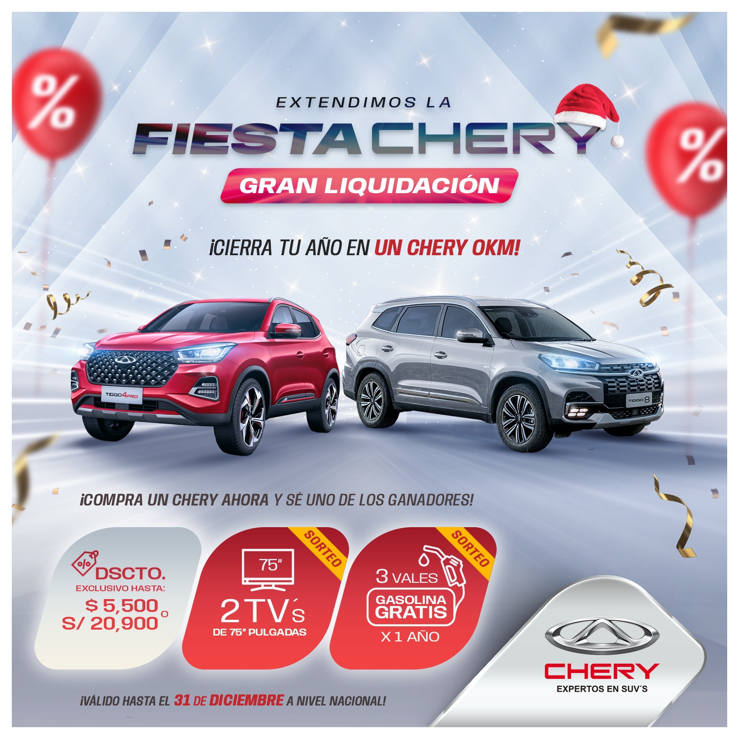 La Fiesta Chery: Gran liquidación de Chery por fin de año incluirá bonos de hasta $5,500 o S/.20,900