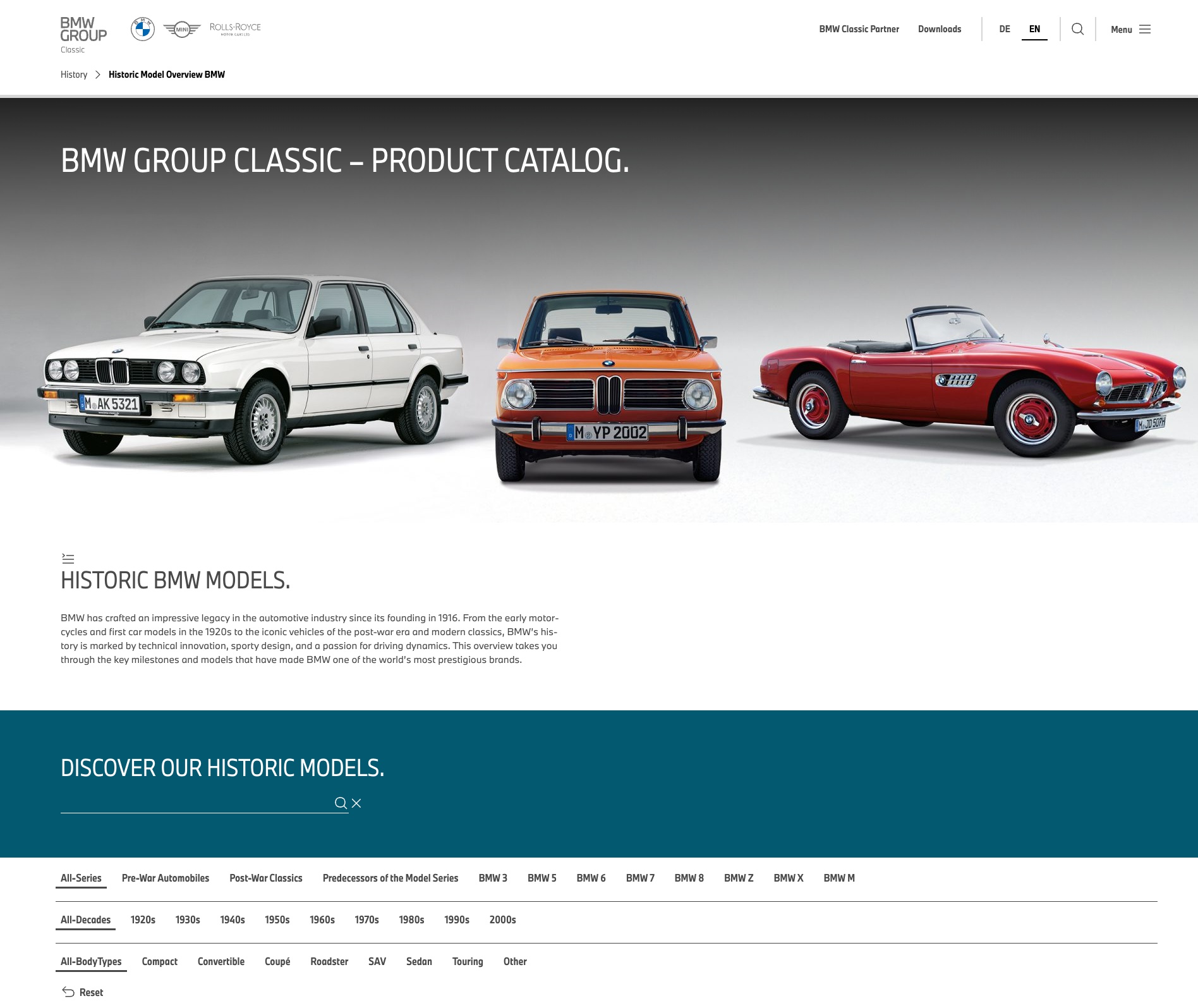 ¡Los BMW clásicos a un clic de distancia! Resúmenes históricos de modelos de BMW ahora disponibles en línea para todos. El Archivo de BMW Group crea un catálogo digital de productos con 424 autos BMW clásicos.
