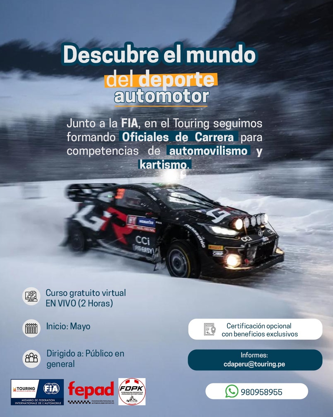 ¡Últimas sesiones! El Touring invita a ser parte del curso gratuito de capacitación en Deporte Motor