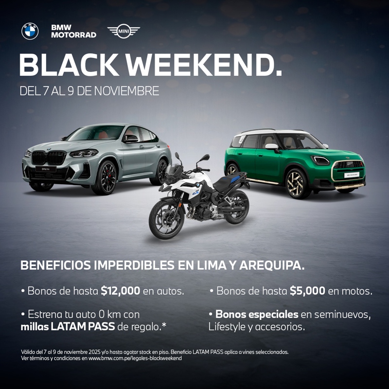 BMW Group Perú anuncia BLACK WEEKEND 2025: grandes beneficios y millas LATAM PASS de regalo
